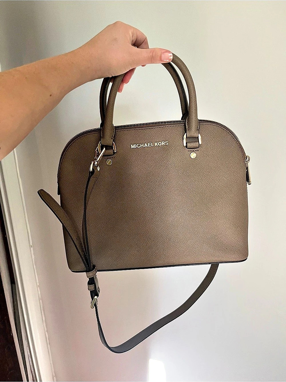 Michael Kors Emmy Large Saffiano Leather Dome Satchel Brown